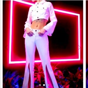 White jean jacket 2 piece set Fashion Nova Cardi B